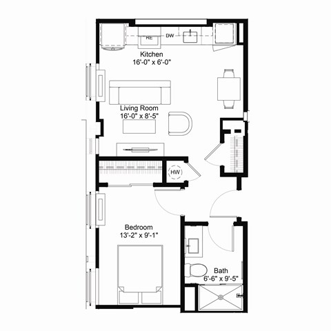 A8 Floor Plan at The Jones Tower at the Collective, Pittsburgh, PA 15203