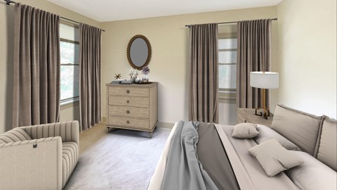 a bedroom with a bed and a dresser