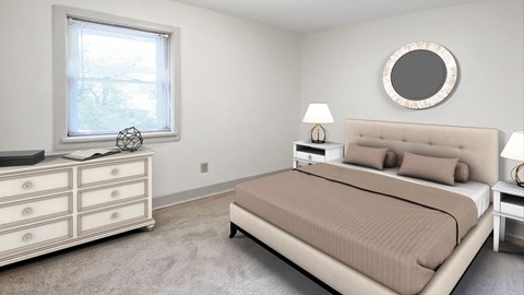 a bedroom with a bed and a dresser