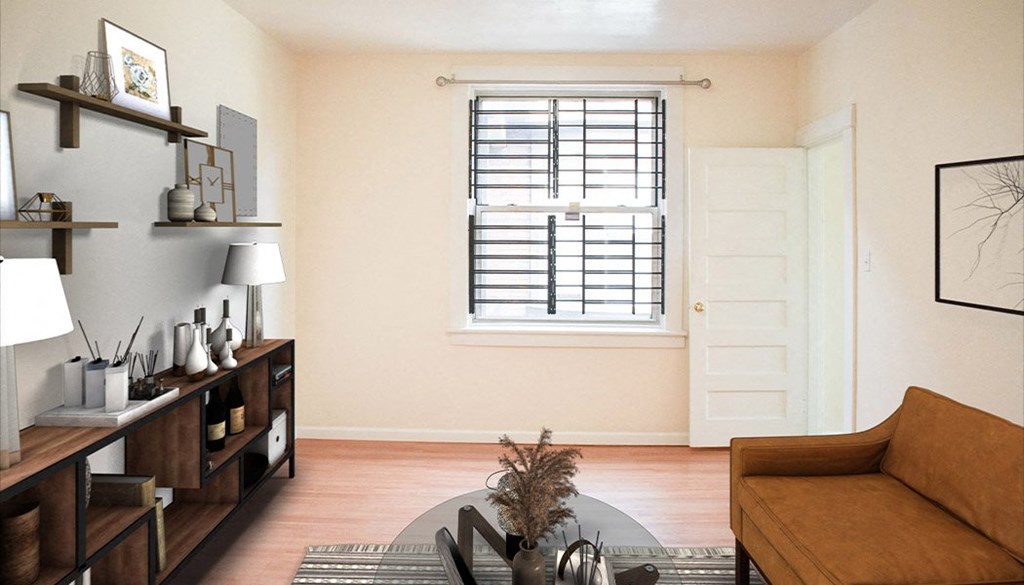 a living room with a couch and a coffee table