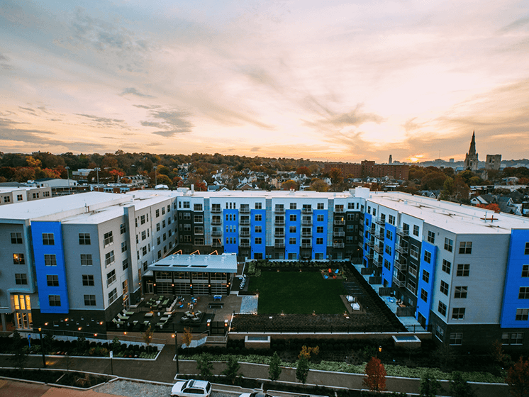 Aerial View of Bakery Living Blue at Bakery Living, Shadyside, Pittsburgh, PA
