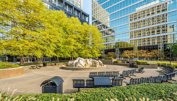 A park with a lot of trees and benches. at The Washington at Chatham, Pittsburgh, PA 15219