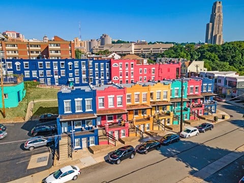 a cityscape of colorful buildings in nashville