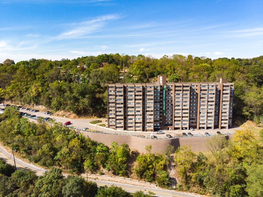 Walnut Towers Exterior Aerial View of the Apartments at Walnut Twoers at Frick Park, Pittsburgh - Photo Gallery