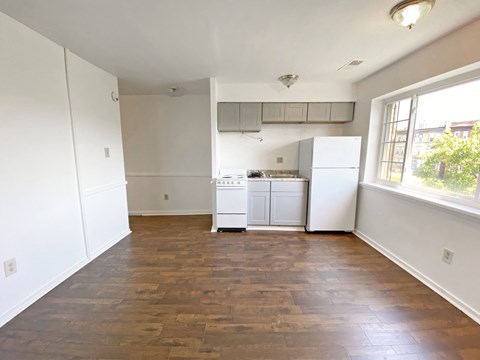 Kitchen with Hardwood Flooring at University Commons, Pennsylvania