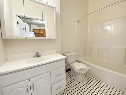 a bathroom with a sink toilet and bathtub
