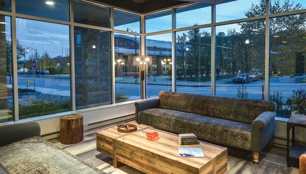 a living room with a couch and a coffee table