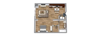 a 3d drawing of a living room with a wooden floor