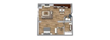 a 3d drawing of a living room with a wooden floor