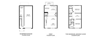 three floor plans for a house with three bedrooms and a bathroom