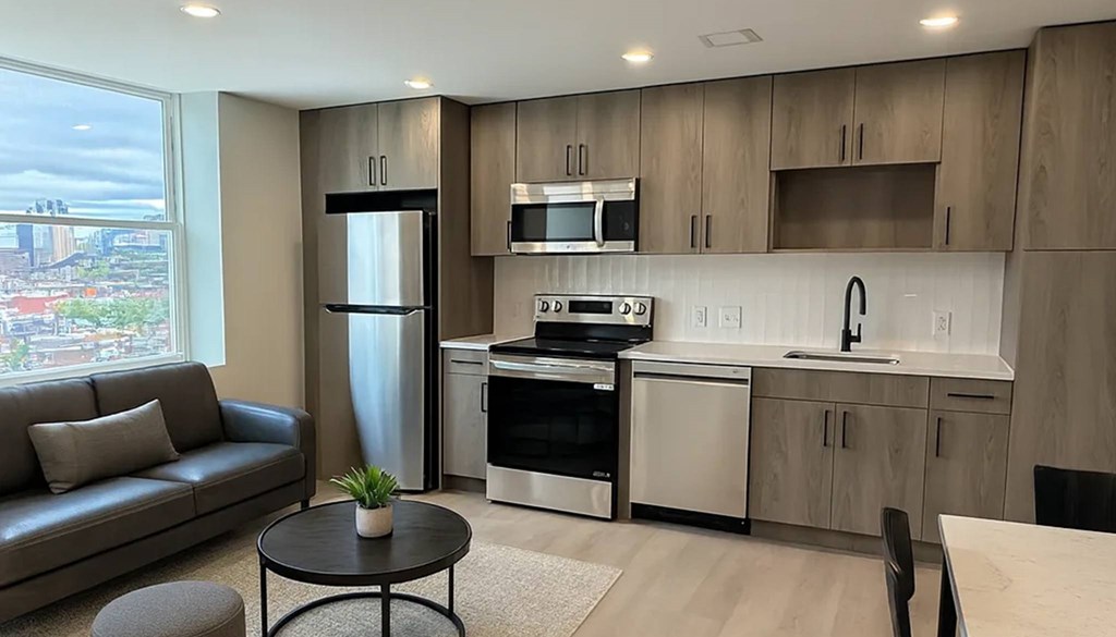 Living And Kitchen View at The Jones Tower at the Collective, Pittsburgh, PA 15203