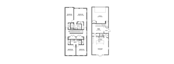 A floor plan of a house with two bedrooms, a living room, a kitchen, a bathroom, a garage, and an entry.