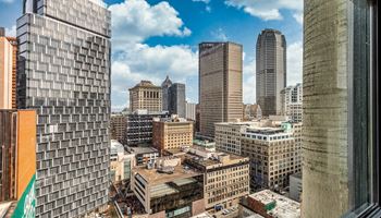 a view of the city from the window of a skyscraper at The Commonwealth Building, Pennsylvania