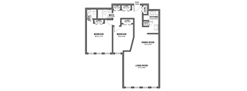 One Bath Two Bedrooms 1,111 Sq.Ft. Floor Plan , Walnut Towers at Frick Park, pet-friendly apartments in Pittsburgh, PA