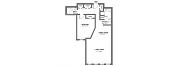 One Bedroom 775 Sq.Ft. Floor Plan  Walnut Towers at Frick Park, pet-friendly apartments in Pittsburgh, PA