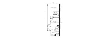 A drawing of a house floor plan with a living room, kitchen, bedroom and bathroom. at The Washington at Chatham, Pittsburgh, 15219