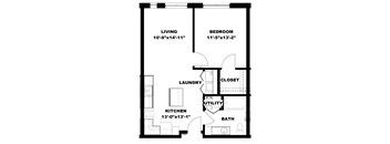 Hot Metal Flats A1 floorplan, Hot Metal Flats apartments, Pittsburgh, PA