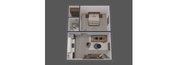 a 3d floor plan of a small apartment