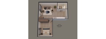 a floor plan of a small apartment with a living room and a dining room