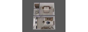 a 3d floor plan of a small apartment