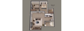 a floor plan of a small apartment with a bedroom and a living room