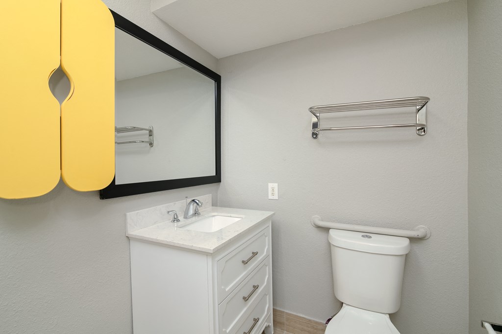 a bathroom with a toilet and a sink and a mirror