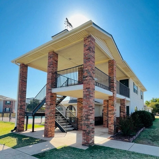 the view of a building with a staircase