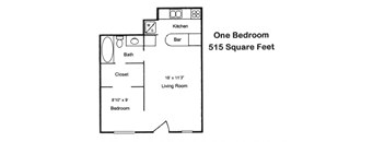 One Bedroom 1 Bath 535 SF