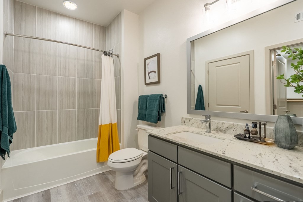 a bathroom with a shower and a toilet and a sink