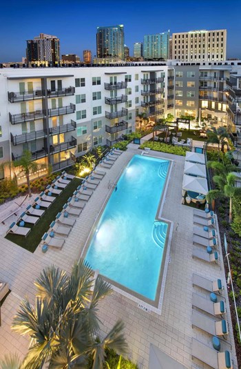 Drone View Of Pool Drone View Of Pool at Anchor Riverwalk, Tampa, FL, 33602 - Photo Gallery 4