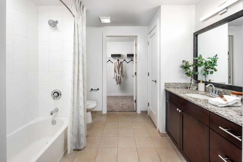 Renovated Bathrooms With Quartz Counters at The Tower on Piedmont, Atlanta, Georgia