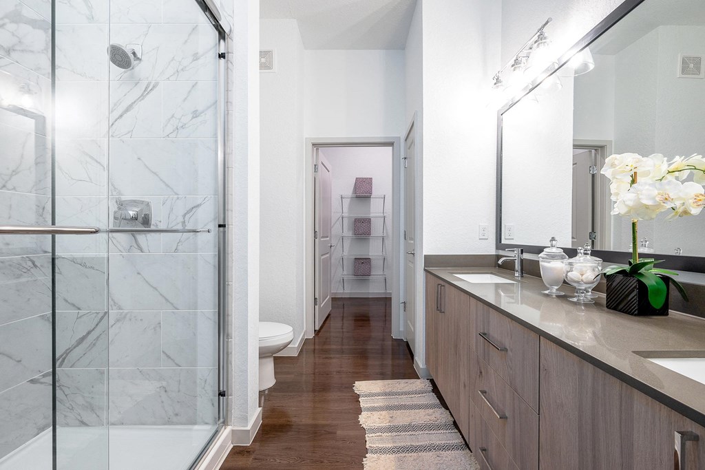 Bathroom with a Glass Shower at AVILA Apartments, Oviedo, FL 32765
