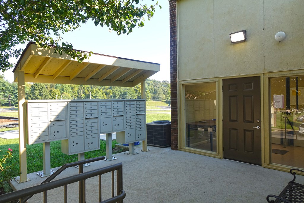 resident mailboxes under an awning