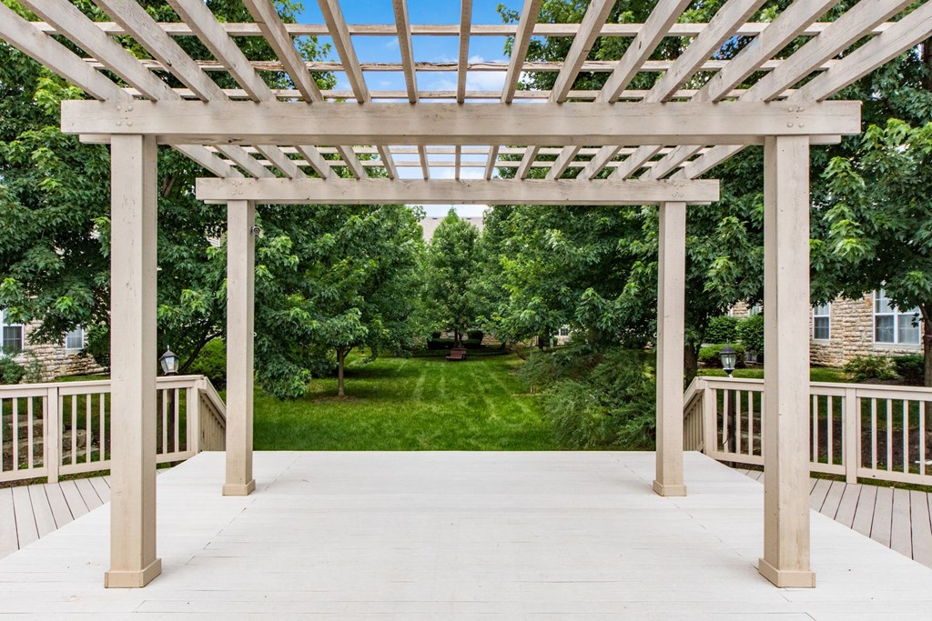 the deck has a pergola over it and a view of the yard at Prescott Place, Columbus, OH, 43235