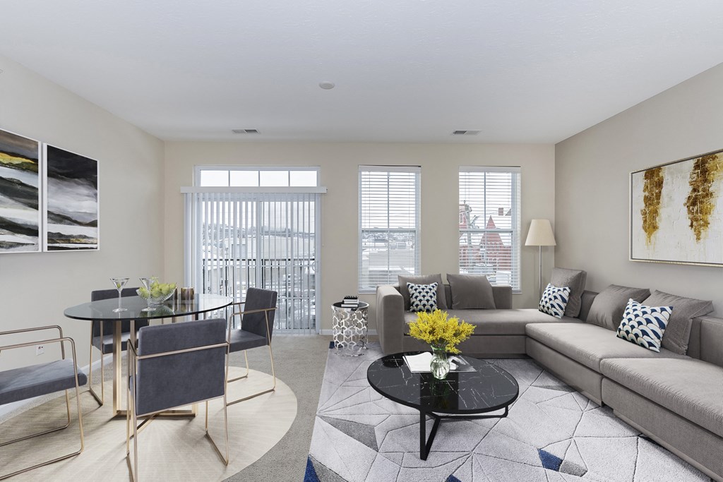 Family room with sofa at Monmouth Row Apartments, Newport, KY