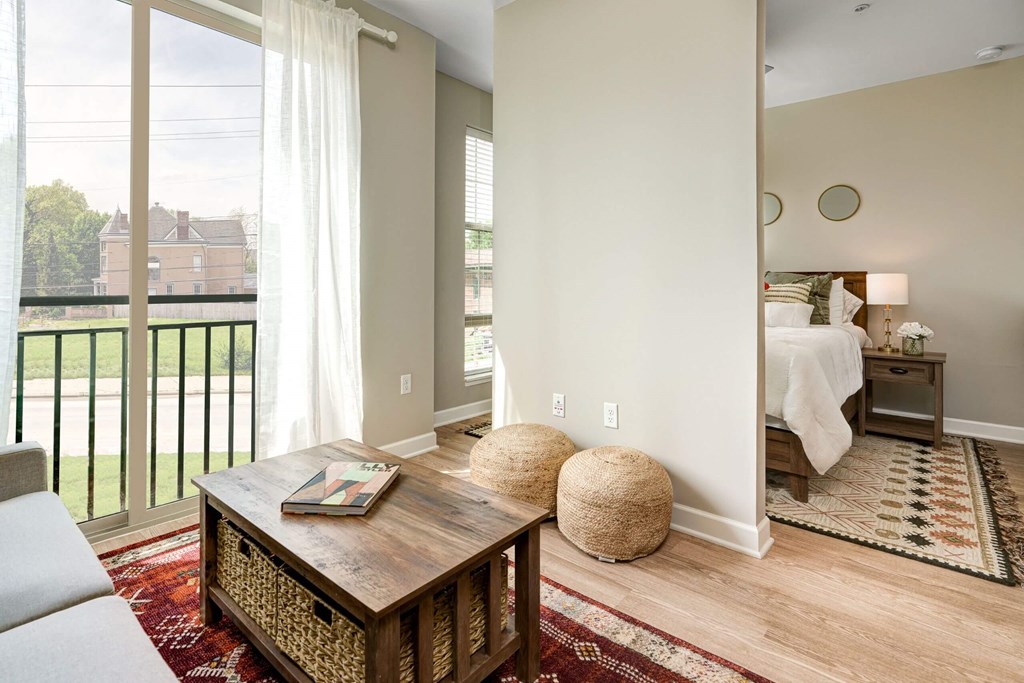 Living Room With Balcony at Adelphi Quarter, Columbus, OH
