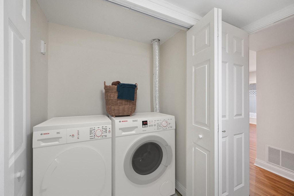 a washer and dryer in a laundry room at Harpers Point Apartments, Cincinnati, OH, 45249