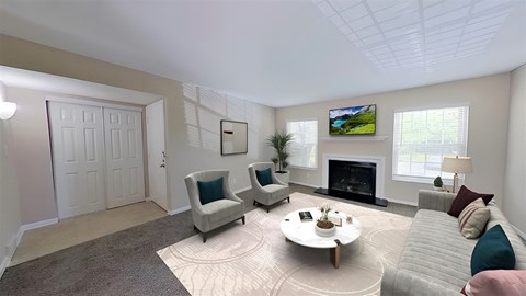Living Room with Fireplace at Merrick Place, Lexington