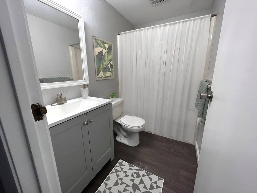 a bathroom with a shower and a sink and a toilet