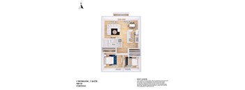 Floor plan with a bedroom and a bathroom