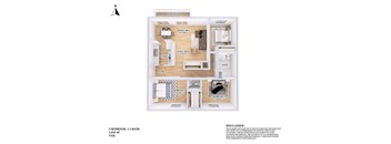 Floor plan of a 1 bedroom apartment