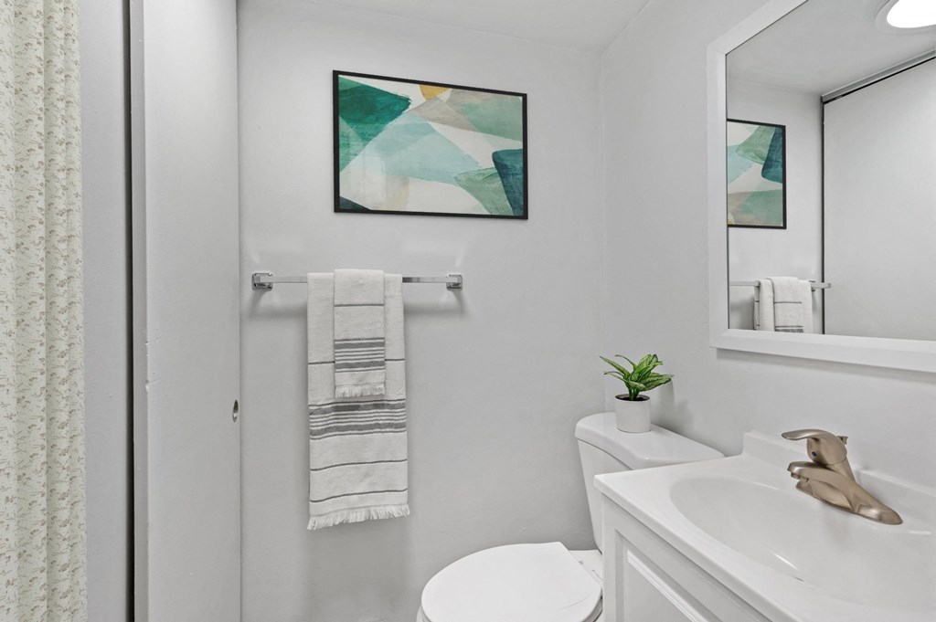 a bathroom with a sink toilet and a mirror