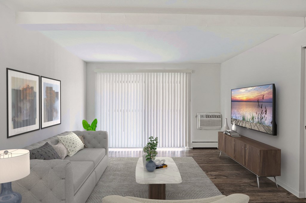 a living room with a couch and a coffee table