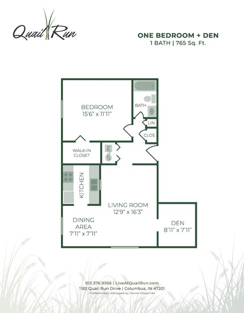 1 bed 1 bath A at Quail Run Apartments, Columbus, IN, 47201