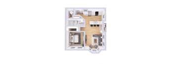a stylized floor plan of a studio apartment
