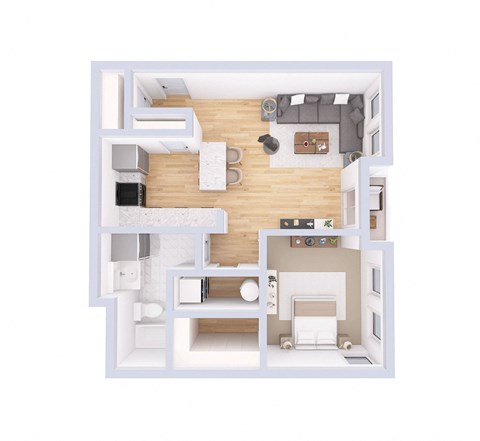 a floor plan of a house with a bedroom and a living room