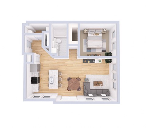 a floor plan of a house with a bedroom and a living room