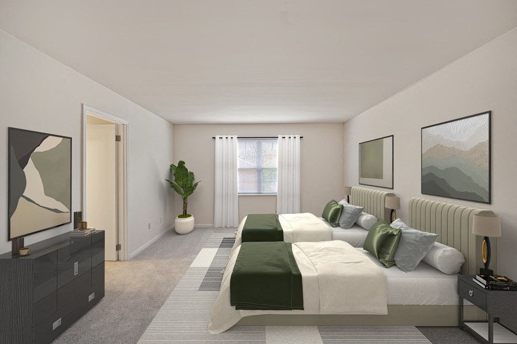 a bedroom with two beds and a tv at Indian Creek Apartments, Ohio, 45236