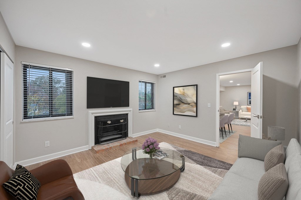 a living room with a couch and a coffee table at Indian Creek Apartments, Cincinnati, 45236