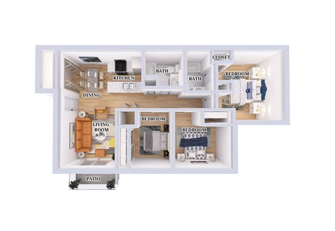 A diagram of a house layout with labeled rooms.